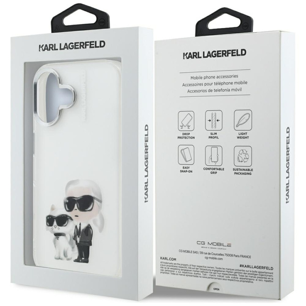 Etui Karl Lagerfeld IML Aquarelle Karl   & Choupette & Logo do iPhone 16 biały