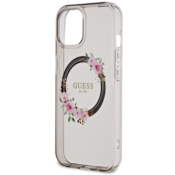 Guess GUHMP15SHFWFCK iPhone 15 / 14 / 136.1" czarny/black hardcase IML Flowers Wreatch MagSafe