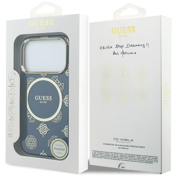 Etui Guess IML Peony Dot MagSafe do      iPhone 17 Pro niebieski