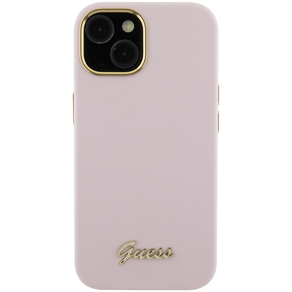 Guess GUHCP15SSMBSLP iPhone 15 / 14 / 13 6.1" różowy/pink hardcase Silicone Script Metal Logo & Frame