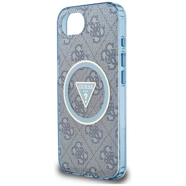 Etui Guess IML Metal Glitter 4G Circle   Triangle MagSafe do iPhone 16e niebieski