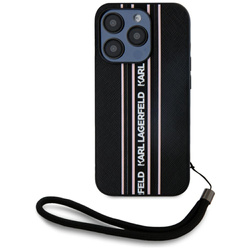 Etui Karl Lagerfeld Saffiano Athleisure  Stripes Cord do iPhone 15 Pro różowy