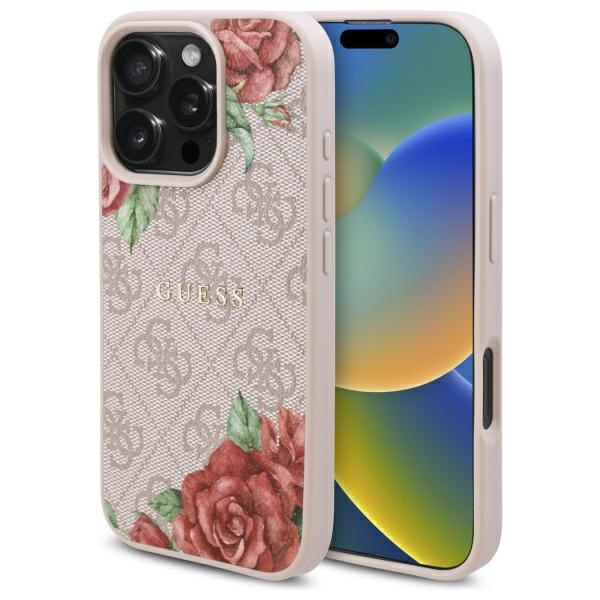Guess GUHMP16LP4ROPEMCP iPhone 16 Pro    6.3" różowy/pink hardcase 4G Flowers Print MagSafe