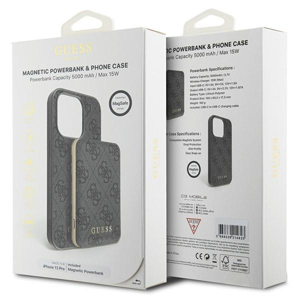 Zestaw Guess GUBPM5P13L4GEMGK iPhone13 Pro 6.1" hardcase + Powerbank 5000mAh MagSafe czarny/black 4G Metal Logo