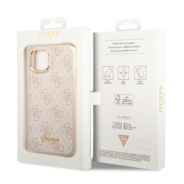Guess GUHCP14MHG4SHP iPhone 14 Plus/ 15 Plus 6.7" różowy/pink hard case 4G Vintage Gold Logo