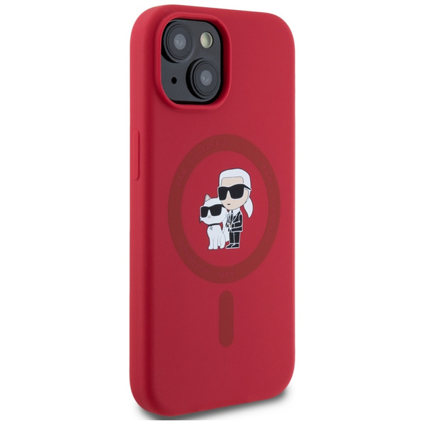 Etui Karl Lagerfeld Silicone             Karl&Choupette Heads Ring MagSafe do iPhone 15 czerwony