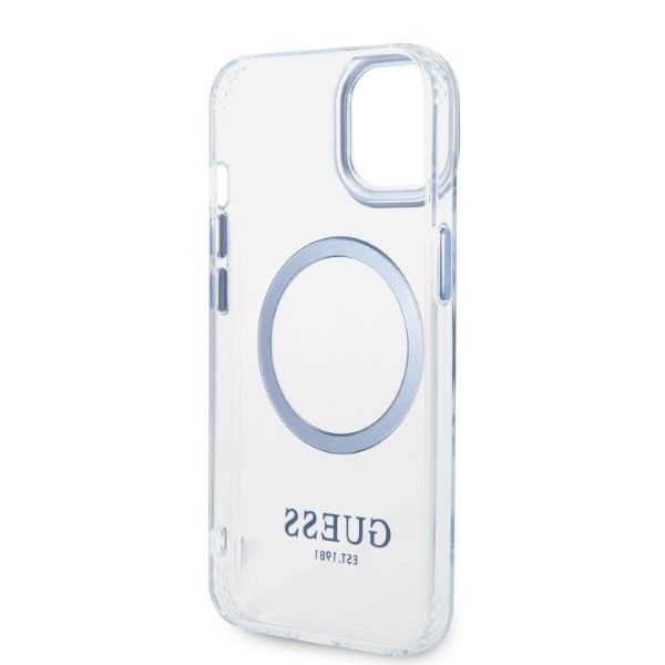 Guess GUHMP14MHTRMB iPhone 14 Plus / 15 Plus 6.7" niebieski/blue hard case Metal Outline Magsafe