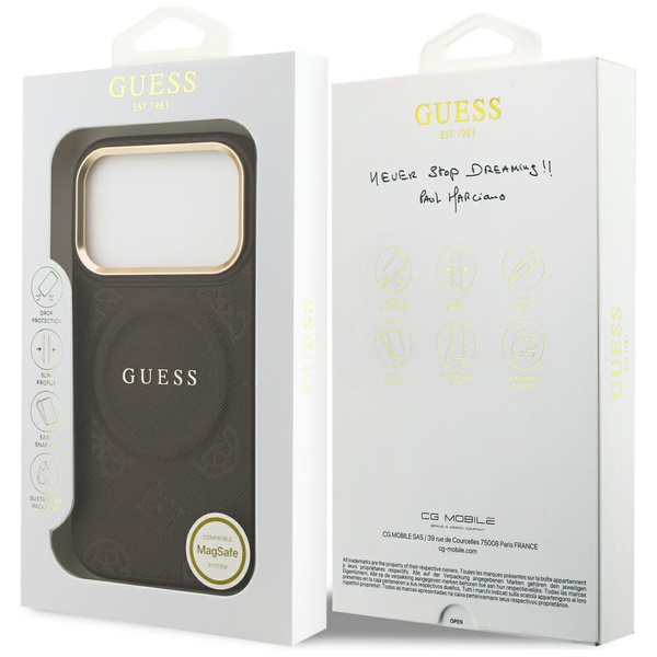 Etui Guess Peony Hot Stamp MagSafe do    iPhone 17 Pro brązowy