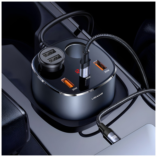 USAMS Rozgałęźnik samochodowy 2xUSB-A/1xUSB-C C28 245W szary/grey CC151TC01 (US-CC151)