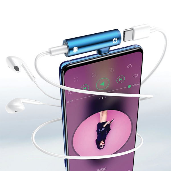 USAMS Adapter AU07 2w1 USB-C niebieski/blue USB-C + 3,5mm SJ277TC02 (US-SJ277)