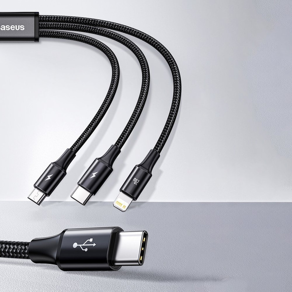 Baseus kabel 3w1 Rapid PD USB-C - micro USB + Lightning + USB-C 1,5m zielony 20W