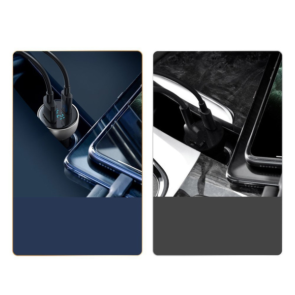 Baseus USB / USB Type C car charger 65 W 5 A SCP Quick Charge 4.0+ Power Delivery 3.0 LCD screen transparent (CCKX-C0A)
