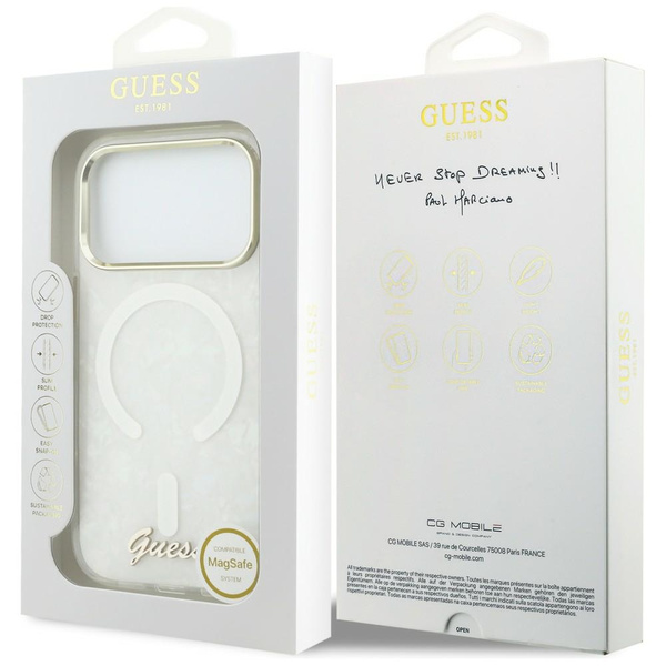 Etui Guess IML Shell Script Metal        MagSafe do iPhone 17 Pro Max biały