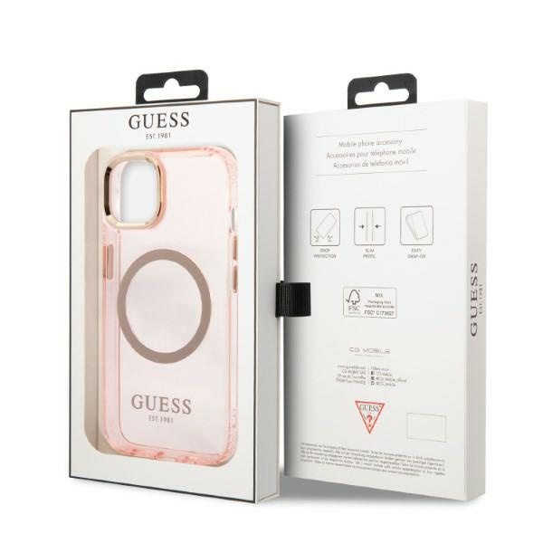 Guess GUHMP13MHTCMP iPhone 13 / 14 / 15 6.1" różowy/pink hard case Gold Outline Translucent MagSafe