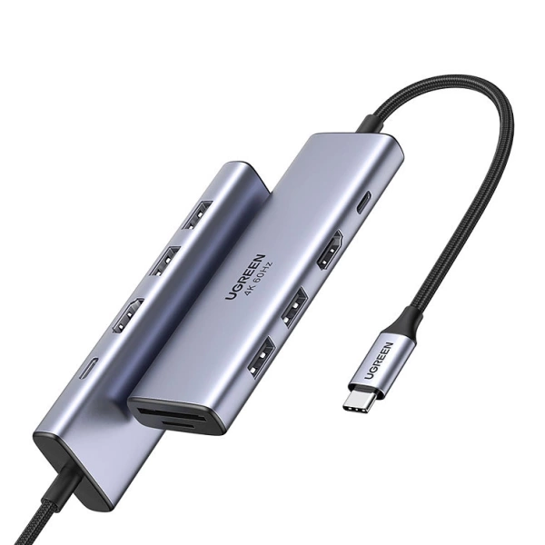Ugreen 6in1 Multifunctional USB Type C HUB - 2x USB 3.2 Gen 1 / HDMI 4K 60Hz / SD and TF Card Reader / USB Type C PD 100W Gray (60384 CM511)
