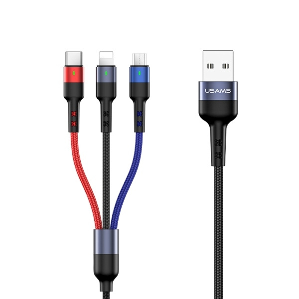 USAMS KABEL PLECIONY U26 3W1 0.35M 2A FAST CHARGE (LIGHTNING/MICROUSB/USB-C) SJ410USB01 (US-SJ410)