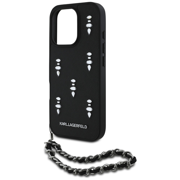 Etui Karl Lagerfeld Saffiano Crystals    w/Chain do iPhone 16 Pro Max czarny