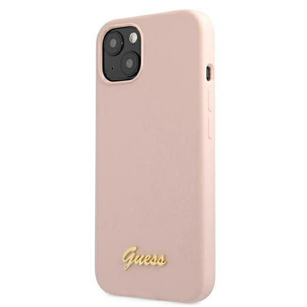 Guess GUHMP13MLSLMGLP iPhone 13 / 14 /15 6.1" jasnoróżowy/light pink hardcase Silicone Script Gold Logo Magsafe