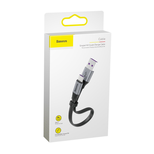 Baseus Simple płaski kabel przewód USB / USB Typ C SuperCharge 5A 40W Quick Charge 3.0 QC 3.0 23cm szary (CATMBJ-BG1)