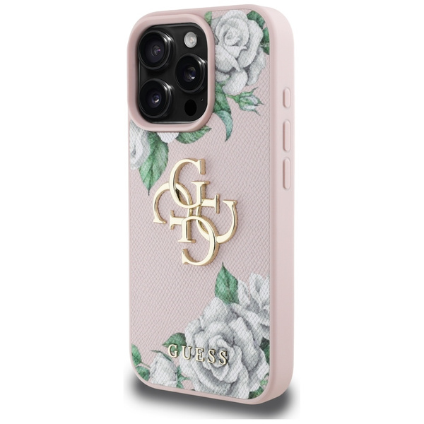 Etui Guess Grained Roses Big 4G logo do  iPhone 16 Pro różowy