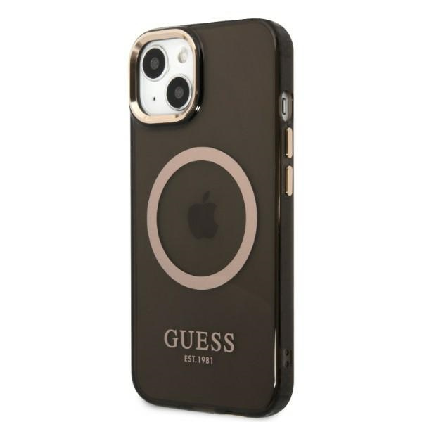 Guess GUHMP13MHTCMK iPhone 13 / 14 / 15 6.1" czarny/black hard case Gold Outline Translucent MagSafe
