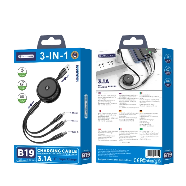JELLICO cable B19 3w1 3.1A 1.2M Black