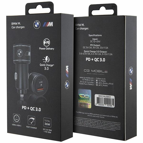 Ładowarka samochodowa BMW M Edition PD QC 3.0 20W Fast Charge - czarne