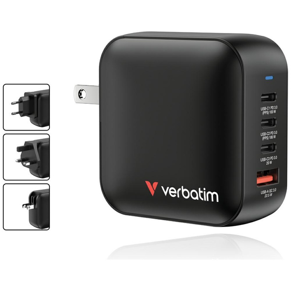 Ładowarka sieciowa Verbatim Mini GaN     100W 3xUSB-C PD/1x USB-A QC czarny 32231