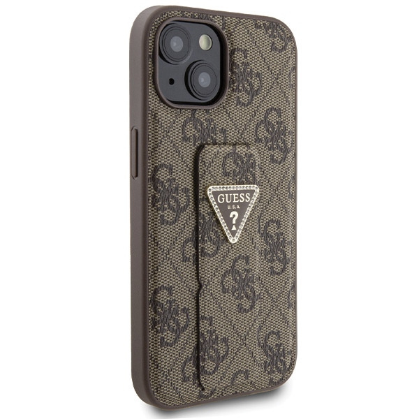 Guess GUHCP15SPGS4TDW iPhone 15 / 14 / 13 6.1" brązowy/brown hardcase Grip Stand 4G Triangle Strass