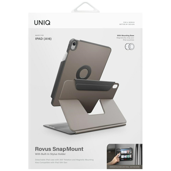 Etui UNIQ Rovus Snapmount Magnetic 360   Rotating Detachable do iPad 11" A16 (2025) / iPad 10.9" 10 gen. (2022) szary