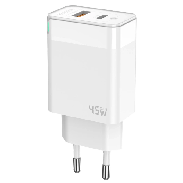JELLICO ładowarka sieciowa C107 GaN PD 45W 1xUSB-C + 1xUSB QC3.0 + kabel USB-C - USB-C Biały