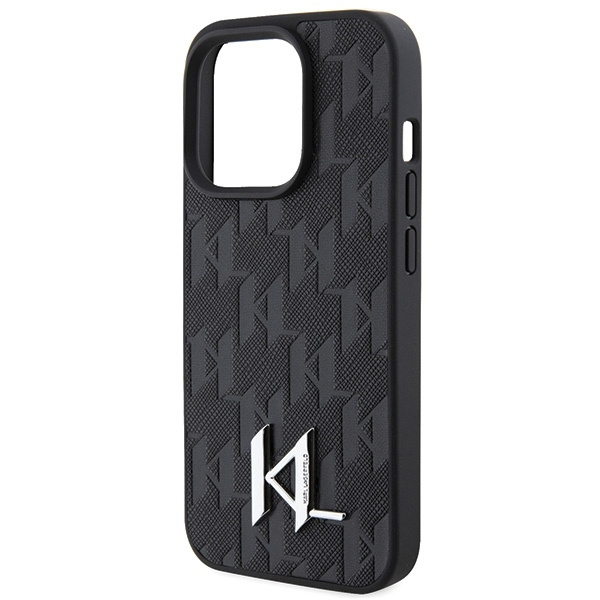 KARL LAGERFELD KLHCP15LPKLPKLK IPHONE 15 PRO 6.1" CZARNY/BLACK HARDCASE LEATHER MONOGRAM HOT STAMP METAL LOGO