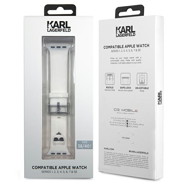 Pasek Karl Lagerfeld Silicone Choupette Heads na Apple Watch 38/40/41mm - białe