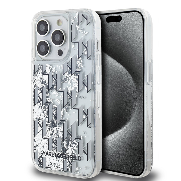 Karl Lagerfeld Liquid Glitter Monogram Gradient Case for iPhone 14 Pro White