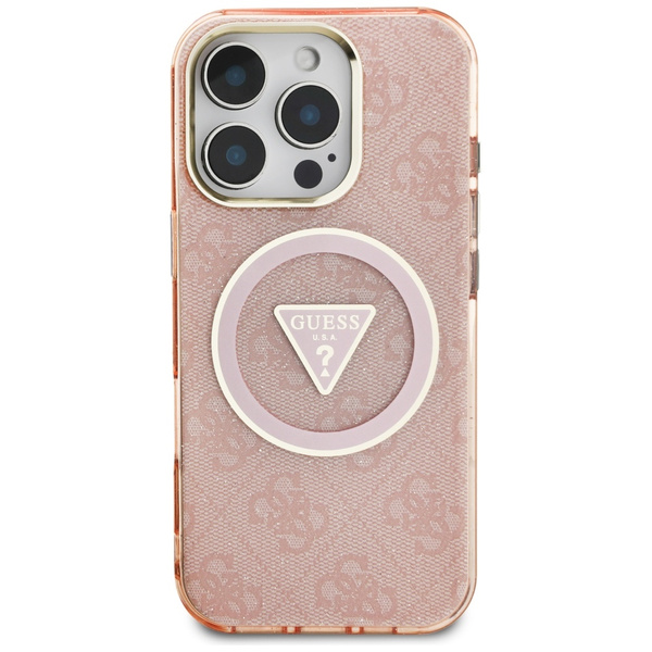 Etui Guess IML Metal Glitter 4G Circle   Triangle MagSafe do iPhone 16 Pro Max różowy
