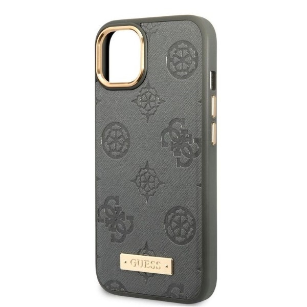 Guess GUHMP13MSAPSTG iPhone 13 / 14 / 15 6.1" szary/grey hardcase Peony Logo Plate MagSafe