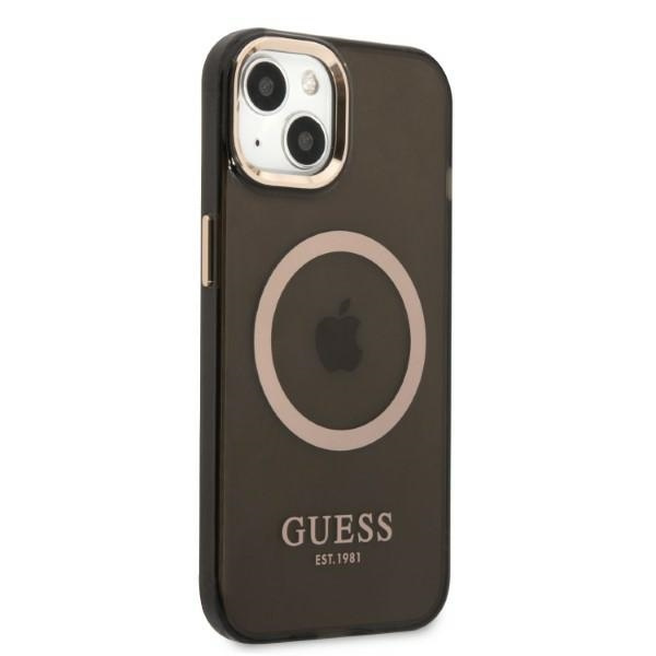 Guess GUHMP13MHTCMK iPhone 13 / 14 / 15 6.1" czarny/black hard case Gold Outline Translucent MagSafe