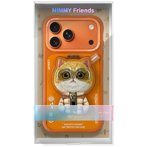 Etui Nimmy Cool&Cute 2.0 Cat do iPhone 17 Pro Max z magnetyczną zawieszką pomarańczowy