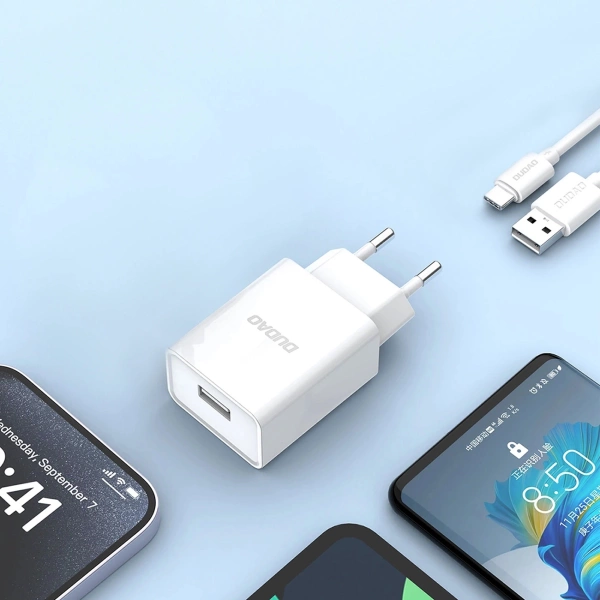 Ładowarka sieciowa Dudao A4EU USB-A 2.1A - biała + kabel USB-A - USB-C