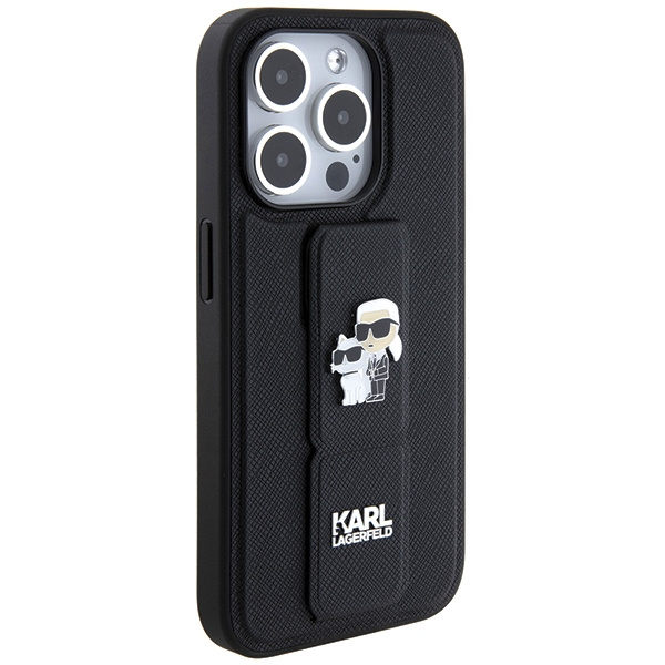 Etui Karl Lagerfeld Gripstand Saffiano Karl&Choupette Pins na iPhone 13 Pro / 13 - czarne