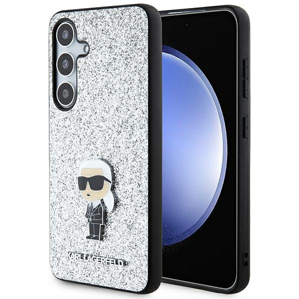 KARL LAGERFELD KLHCS24SGCNPSG S24 S921 SREBRNY/SILVER HARDCASE FIXED GLITTER IKONIK LOGO METAL PIN