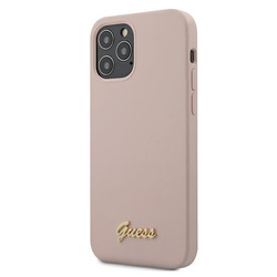 GUESS GUHCP12LLSLMGLP IPHONE 12 PRO MAX 6,7" JASNORÓŻOWY/LIGHT PINK HARDCASE SILICONE SCRIPT GOLD LOGO