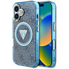 Etui Guess IML Metal Glitter 4G Circle   Triangle MagSafe do iPhone 16 niebieski