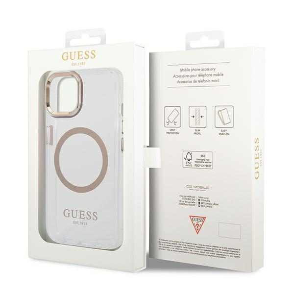 Guess GUHMP14MHTRMD iPhone 14 Plus / 15 Plus 6.7" złoty/gold hard case Metal Outline Magsafe