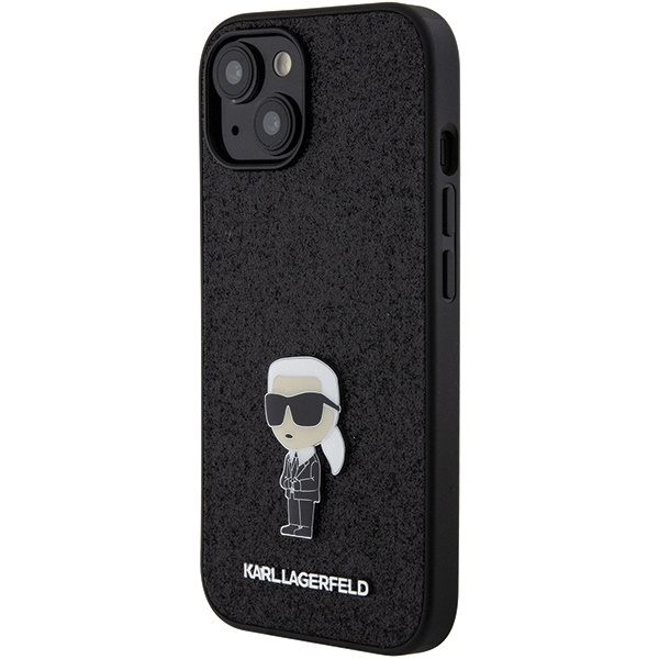 Etui Karl Lagerfeld Fixed Glitter Ikonik Logo Metal Pin do iPhone 15 - czarne