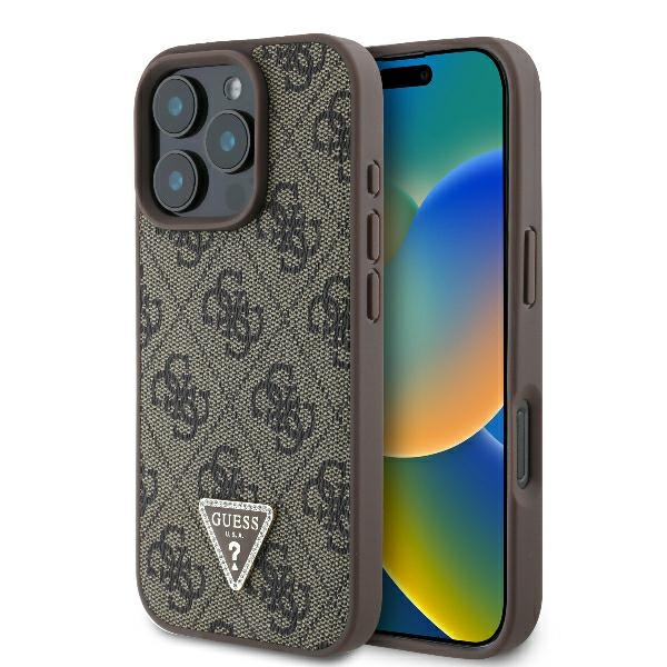 Guess GUHCP16XP4TDPW iPhone 16 Pro Max6.9" brązowy/brown hardcase Leather 4G Triangle Strass