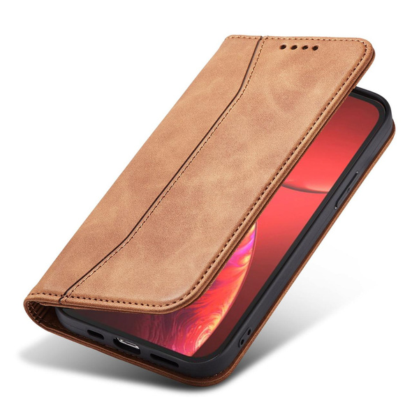 MAGNET FANCY CASE CASE FOR IPHONE 13 PRO COVER CARD WALLET CARD STAND BROWN