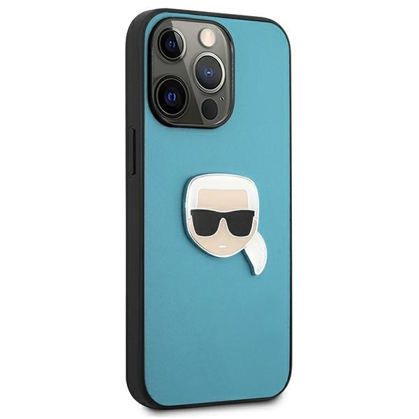 KARL LAGERFELD KLHCP13XPKMB IPHONE 13 PRO MAX 6,7" NIEBIESKI/BLUE HARDCASE LEATHER IKONIK KARL`S HEAD METAL