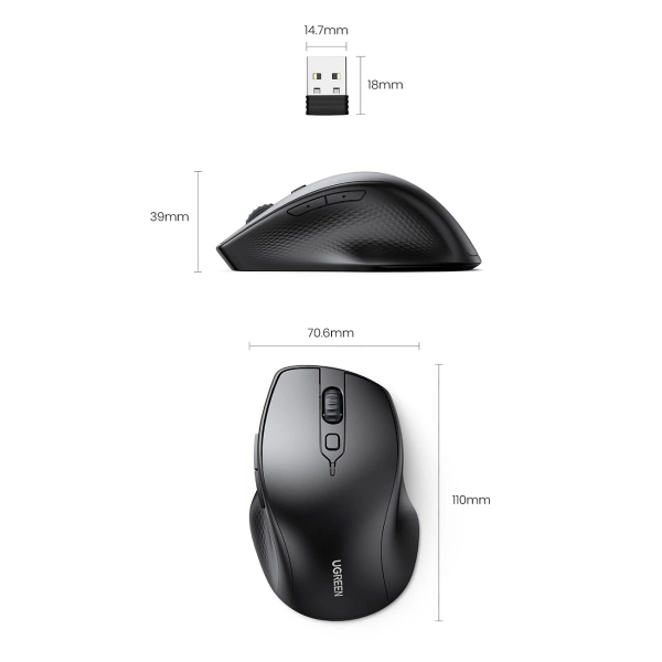 Ugreen ergonomic wireless computer mouse black (MU101)
