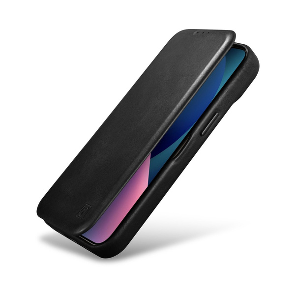 iCarer CE Oil Wax Premium Leather Folio Case skórzane etui iPhone 14 Plus z klapką magnetyczne MagSafe czarny (AKI14220707-BK)